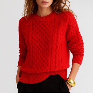 J Crew Cable-Knit Crewneck Sweater Red Holiday Size XS